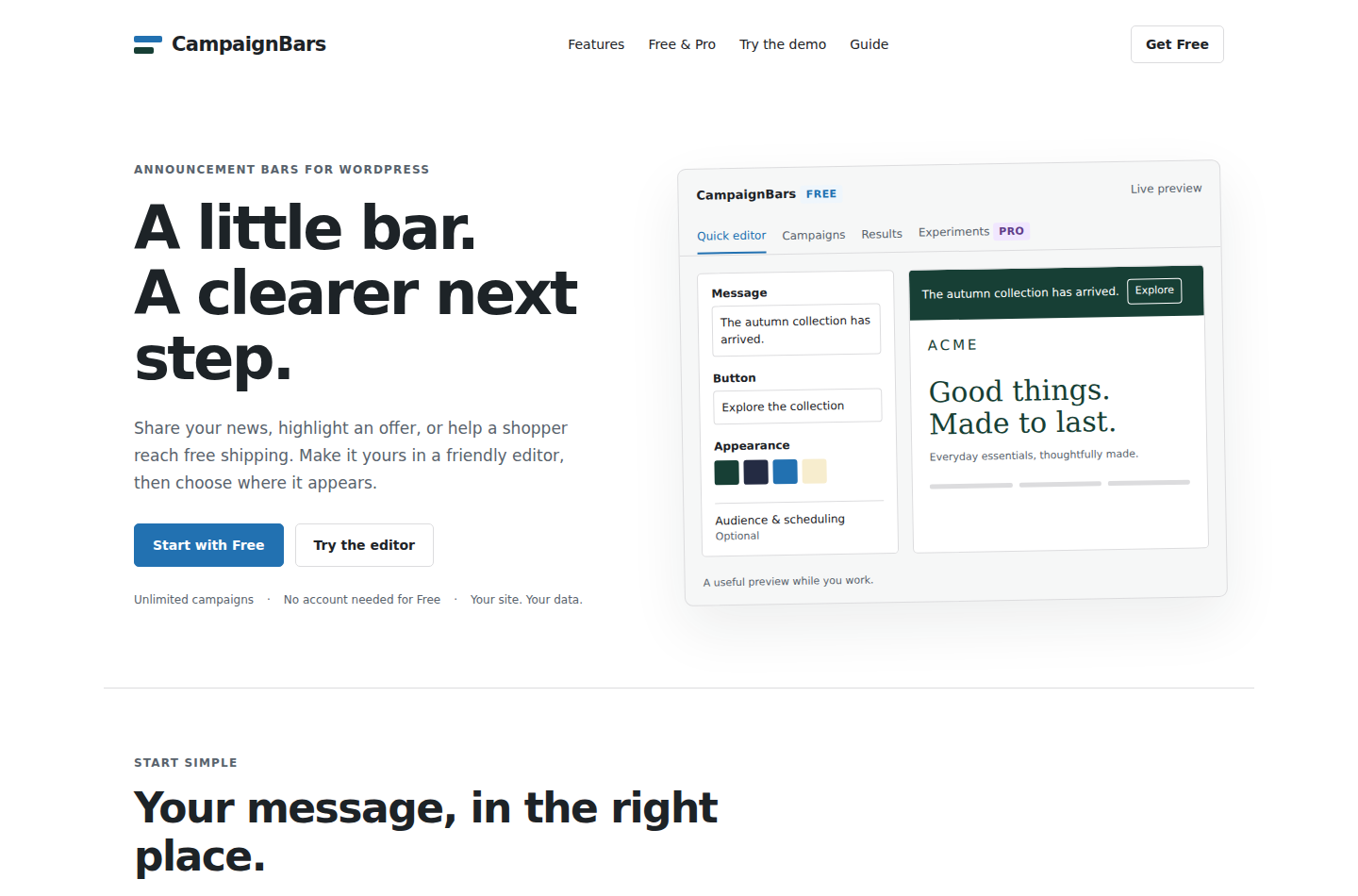 CampaignBars official homepage, captured 28 October 2026.