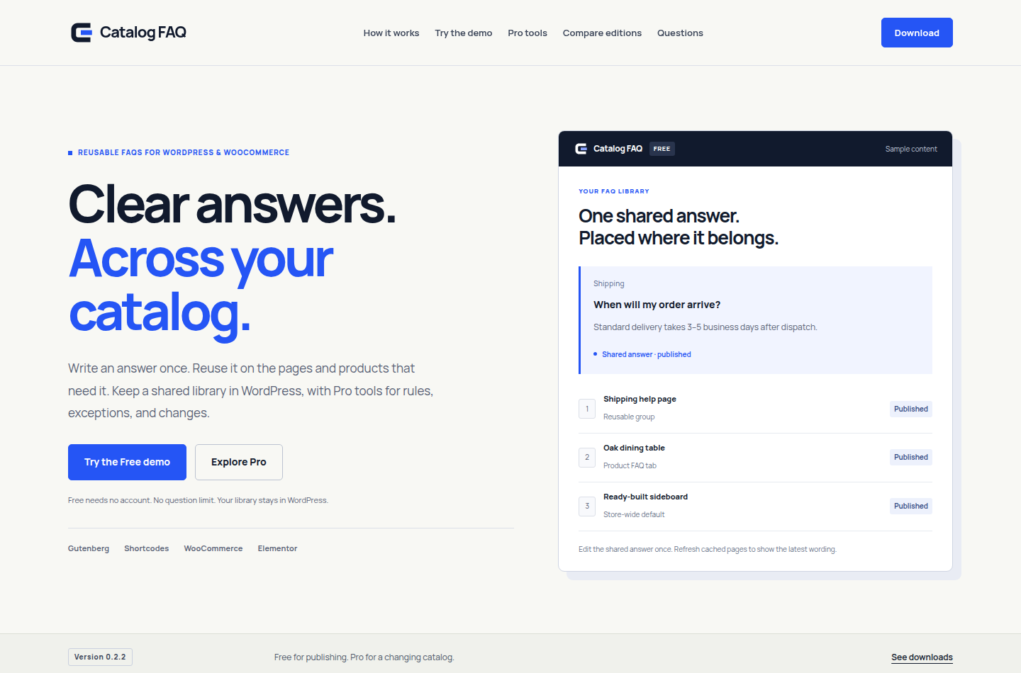 Catalog FAQ official homepage, captured 28 October 2026.