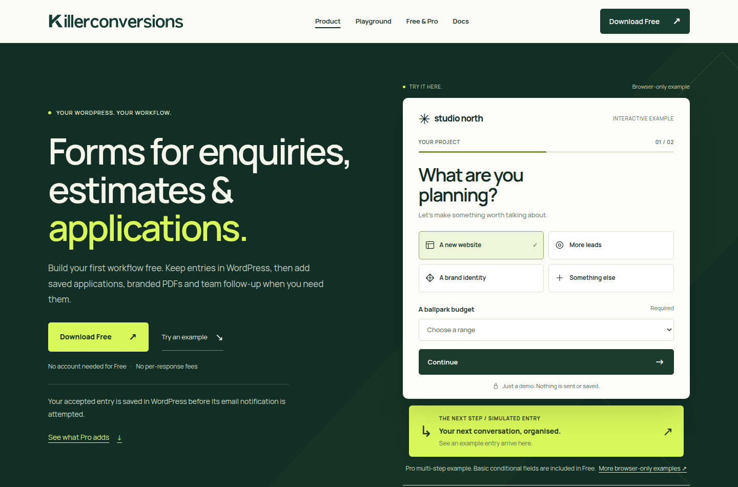 KillerConversions official homepage after the Free and Pro launch split, captured 28 October 2026.