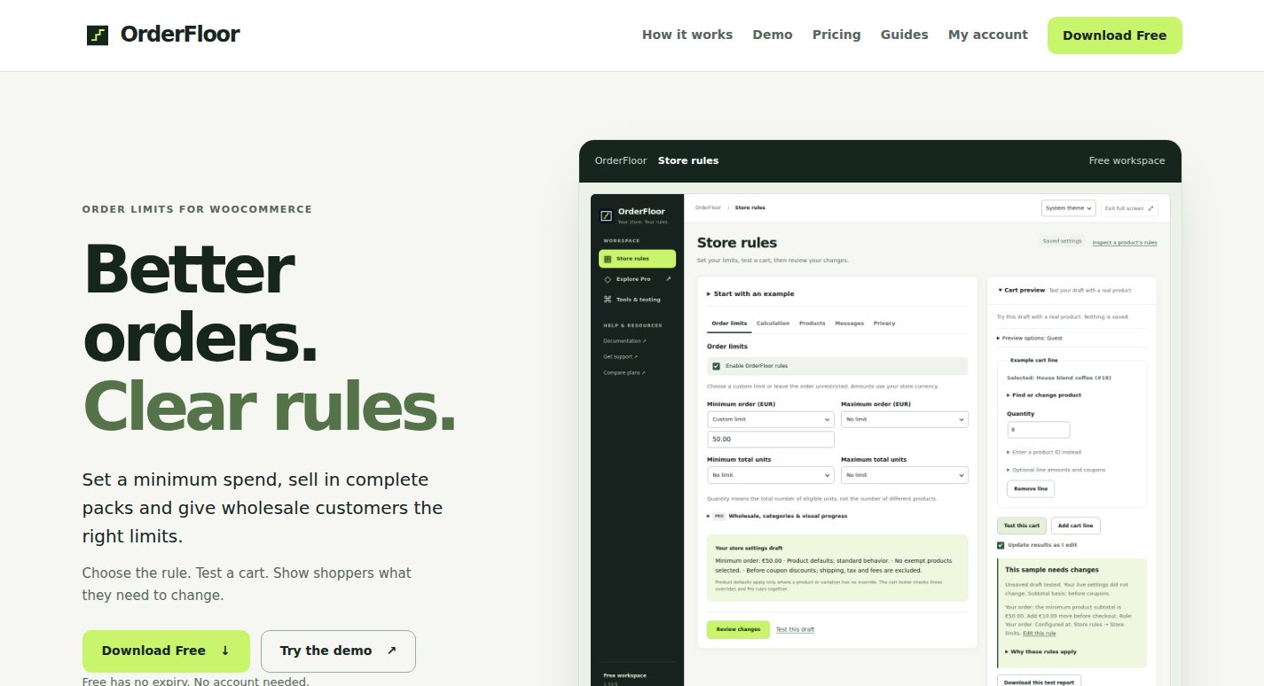 OrderFloor official homepage, captured 13 October 2026.