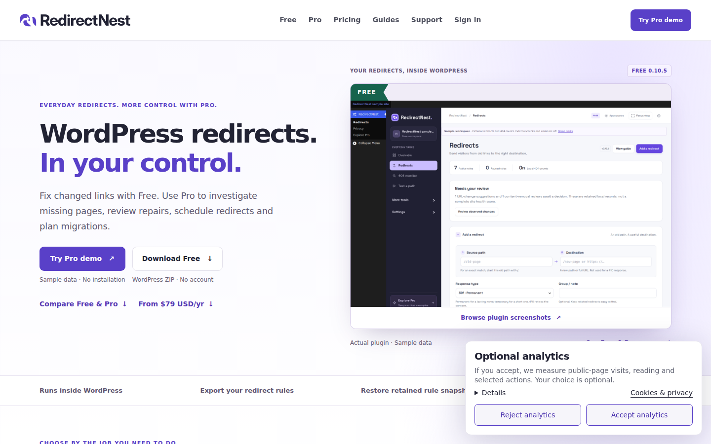 RedirectNest official homepage, captured 6 October 2026.